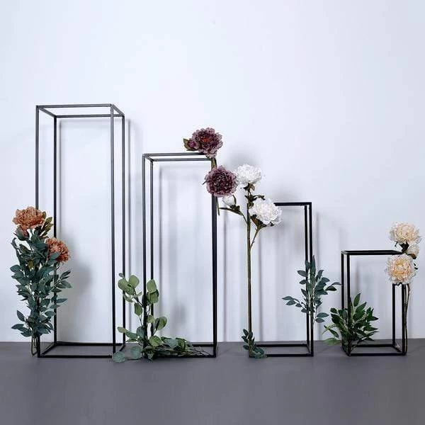 4 Black Matte Metal Geometric Rectangular Stands Flower Vase Holders - Image 5