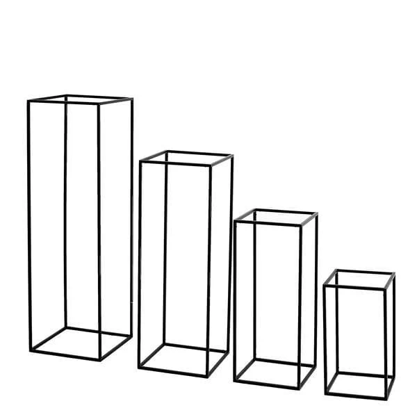 4 Black Matte Metal Geometric Rectangular Stands Flower Vase Holders - Image 3