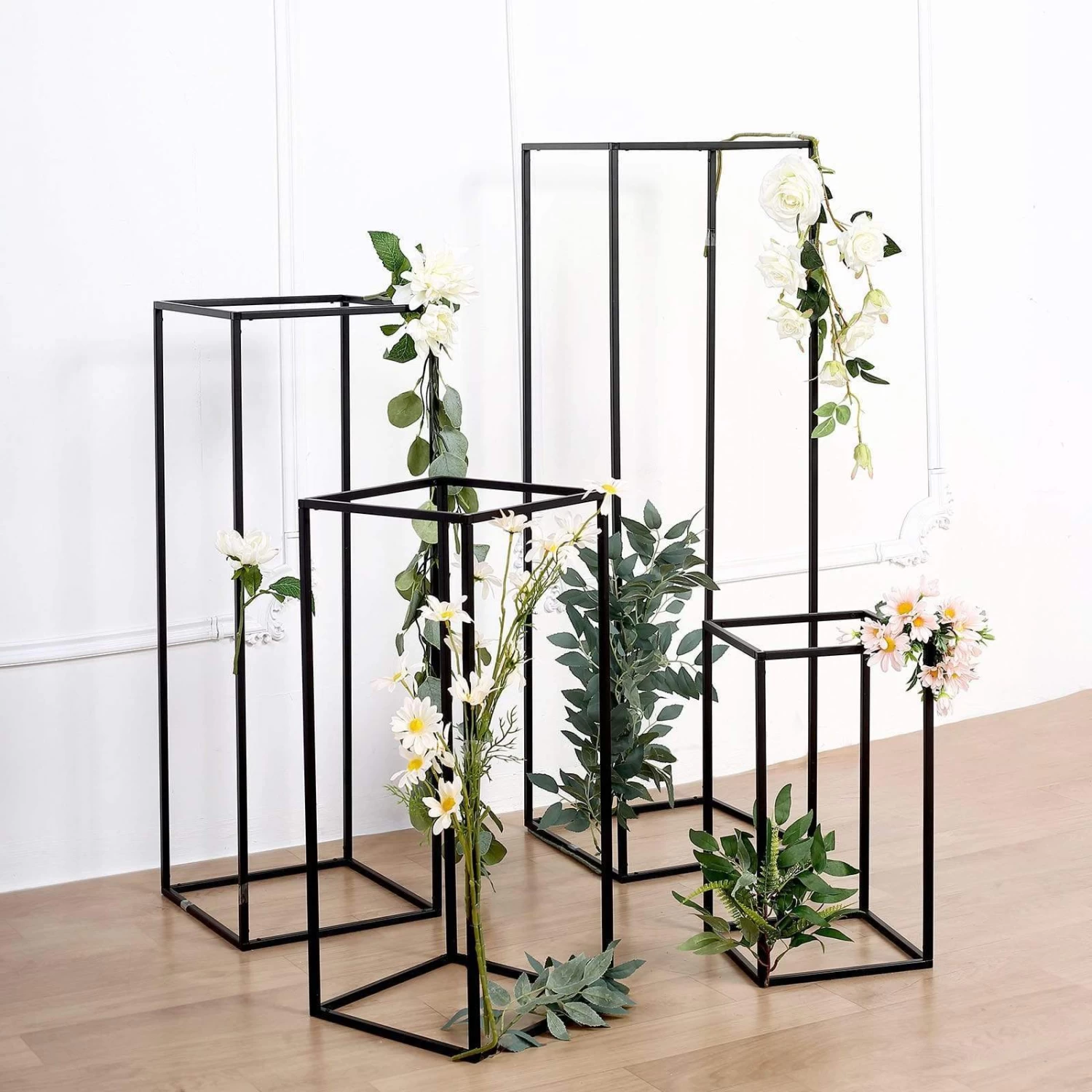 4 Black Matte Metal Geometric Rectangular Stands Flower Vase Holders - Image 10