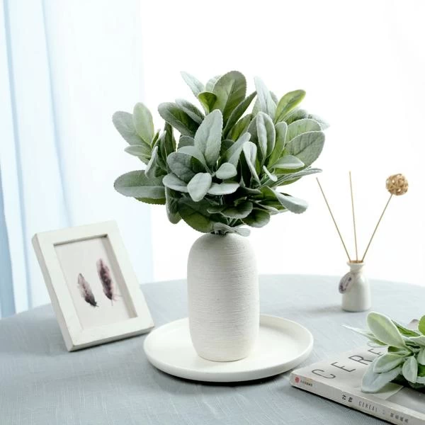 4 Frosted Green 12 In Artificial Flocked Lambs Ear Leaves Sprays Stems