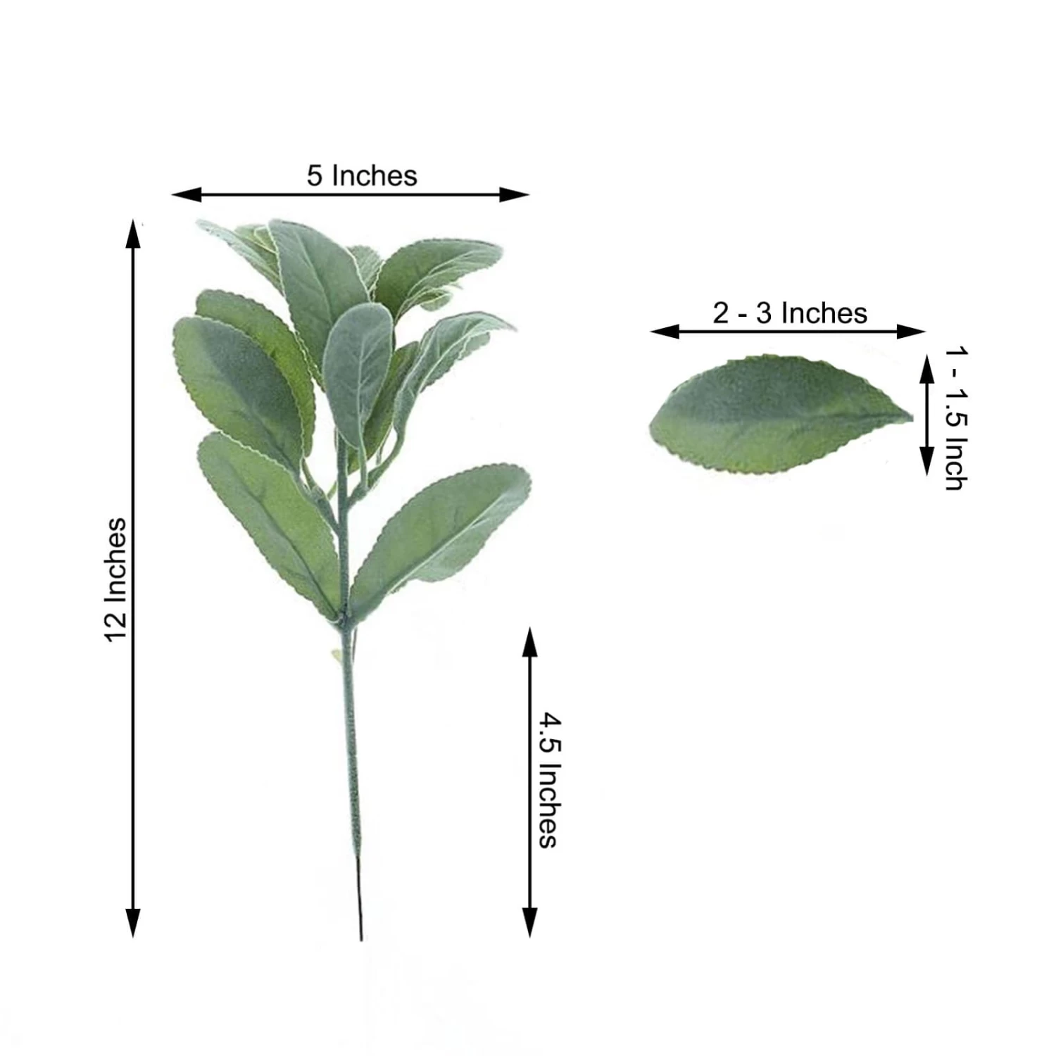 4 Frosted Green 12 In Artificial Flocked Lambs Ear Leaves Sprays Stems - Image 6