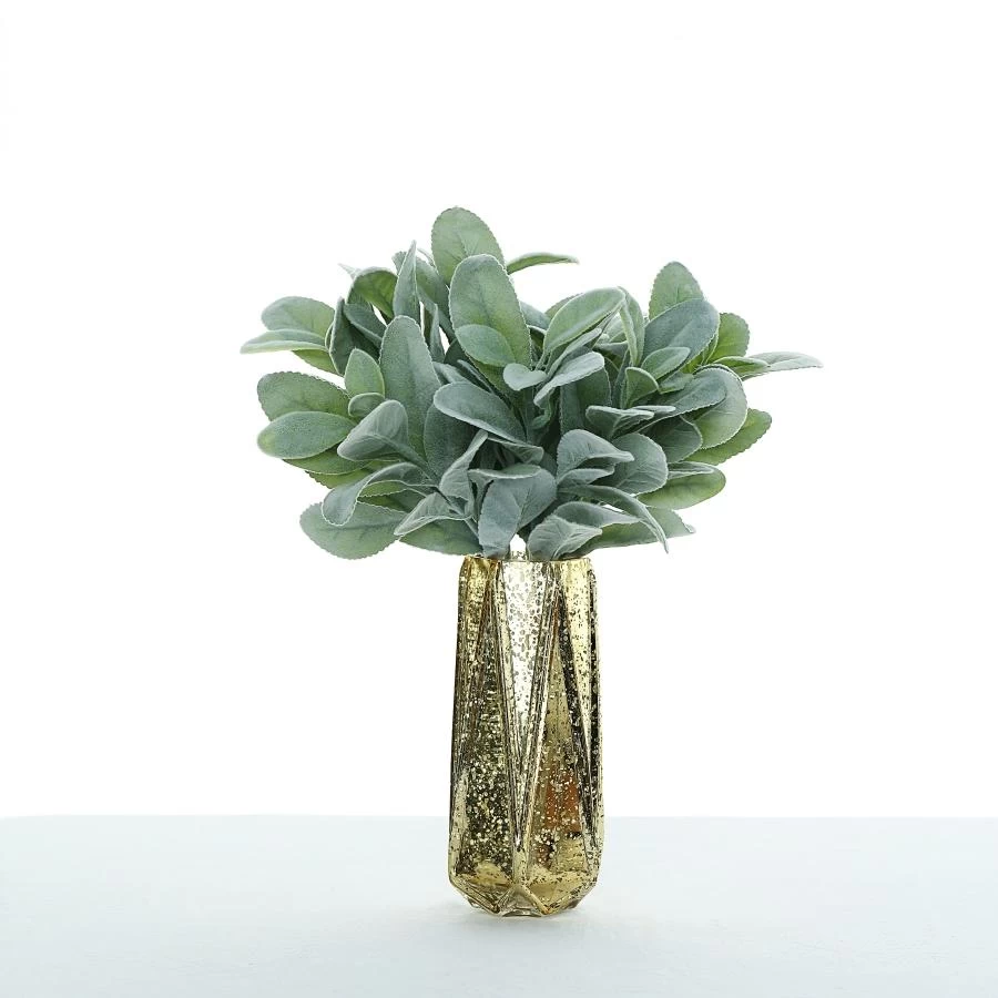 4 Frosted Green 12 In Artificial Flocked Lambs Ear Leaves Sprays Stems - Image 2