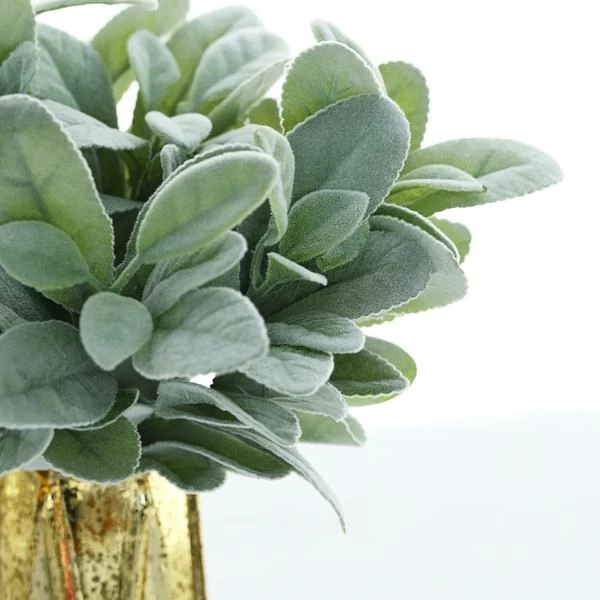 4 Frosted Green 12 In Artificial Flocked Lambs Ear Leaves Sprays Stems - Image 7