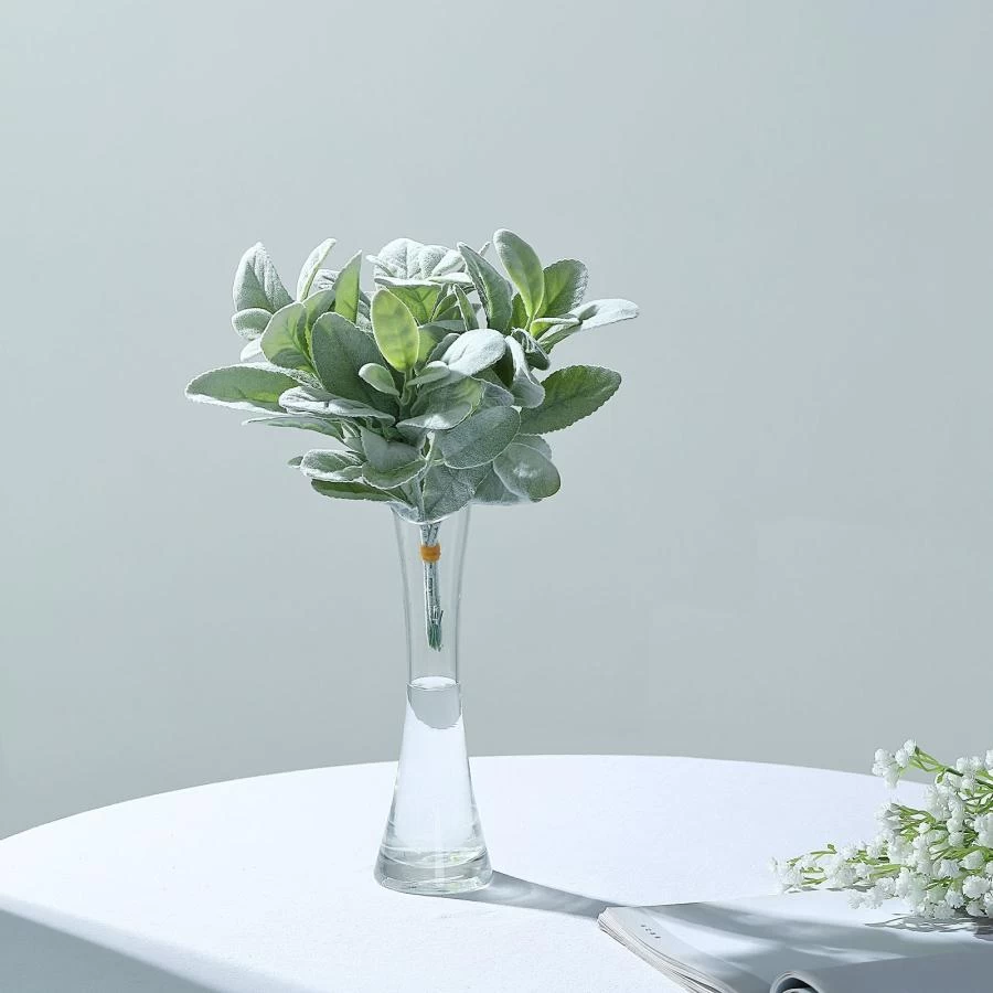 4 Frosted Green 12 In Artificial Flocked Lambs Ear Leaves Sprays Stems - Image 3