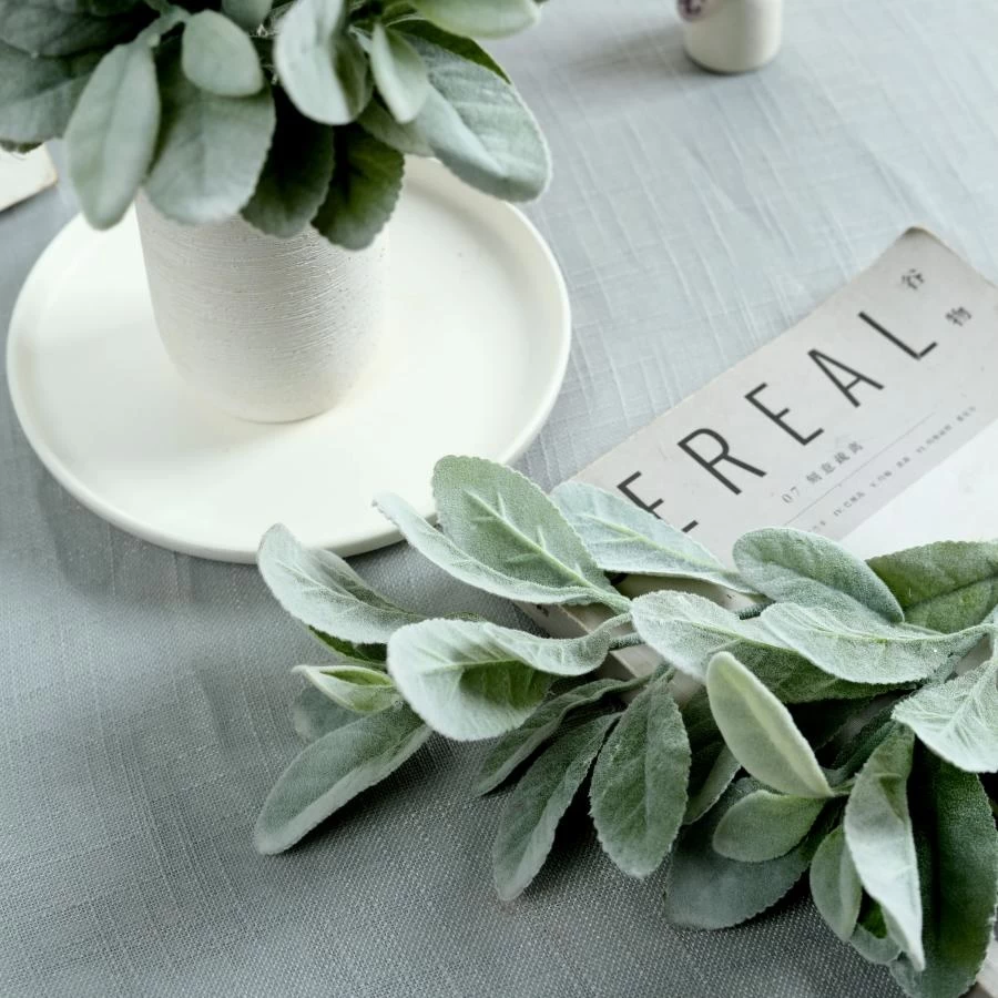 4 Frosted Green 12 In Artificial Flocked Lambs Ear Leaves Sprays Stems - Image 4