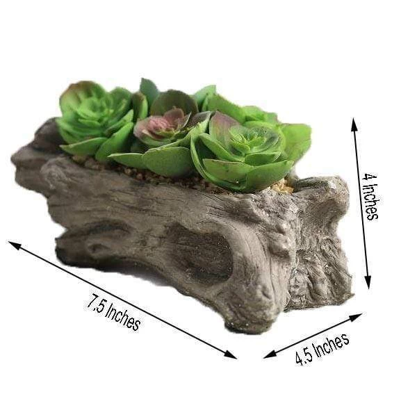 4 In Tall Brown Driftwood Planter Pot With Green Artificial Succulent Plants - Image 6