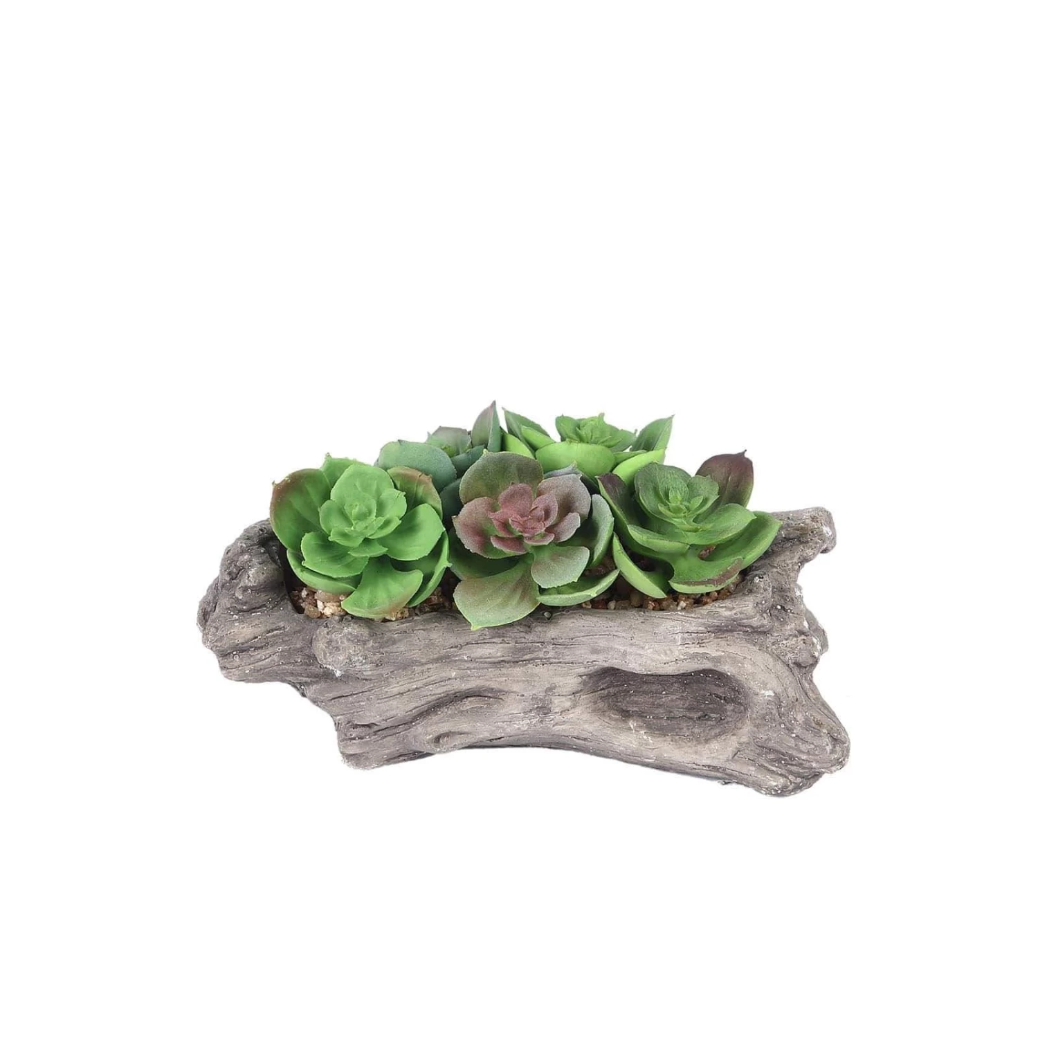 4 In Tall Brown Driftwood Planter Pot With Green Artificial Succulent Plants - Image 7