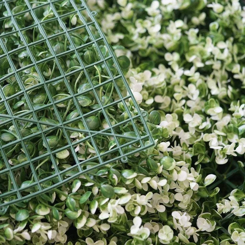 4 Pcs Green And White Artificial Boxwood Greenery Foliage UV Protected Wall Backdrop Panels - Image 4