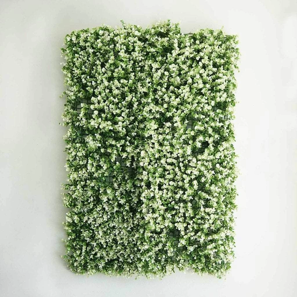 4 Pcs Green And White Artificial Boxwood Greenery Foliage UV Protected Wall Backdrop Panels - Image 2