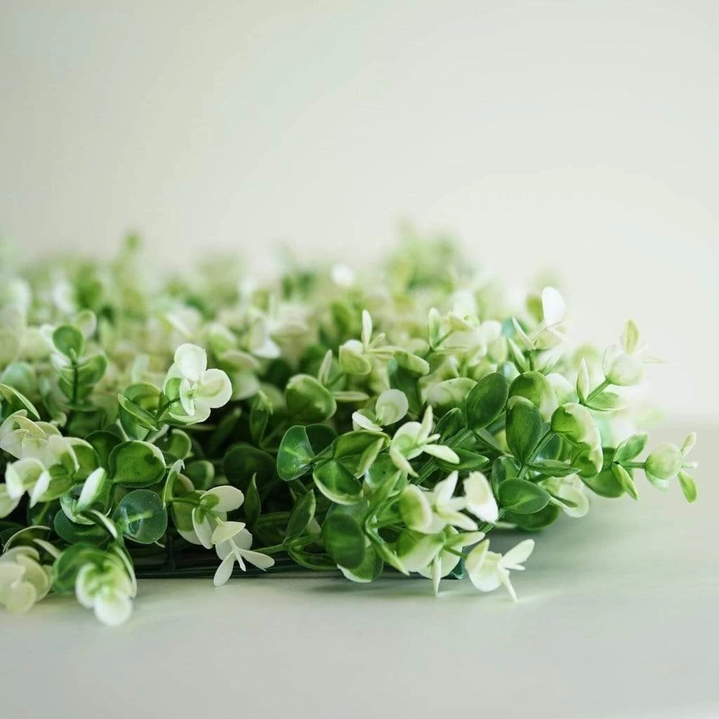 4 Pcs Green And White Artificial Boxwood Greenery Foliage UV Protected Wall Backdrop Panels - Image 5