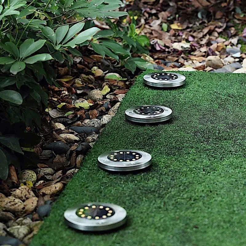 4 Warm White Round LED Outdoor Solar Lights Garden Decorations - Image 2