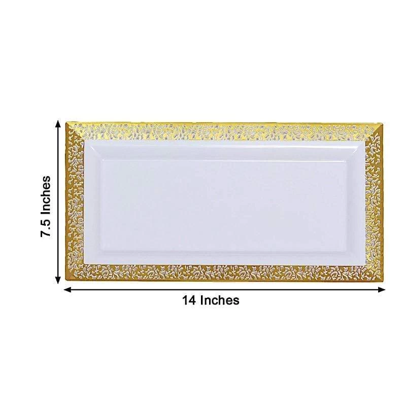 4 Rectangular 14 In Plastic Serving Trays With Lace Print Rim Design - Image 4