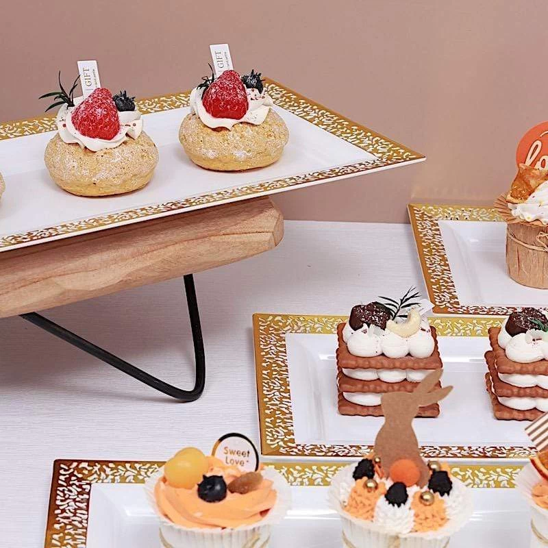 4 Rectangular 14 In Plastic Serving Trays With Lace Print Rim Design - Image 3