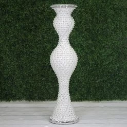 40" Tall Silver Mosaic Mirror Wedding Column Pedestal With Pearls