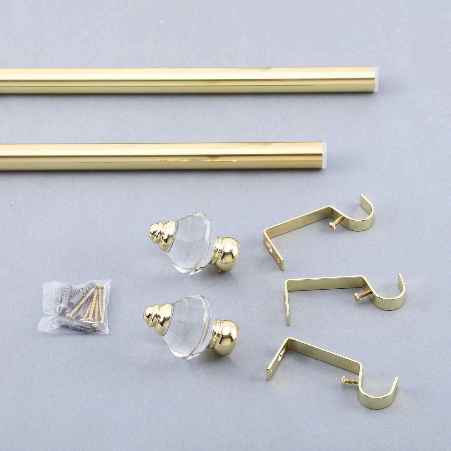42-126 In Long Gold Adjustable Curtain Rod Set With Crystal Finials - Image 3