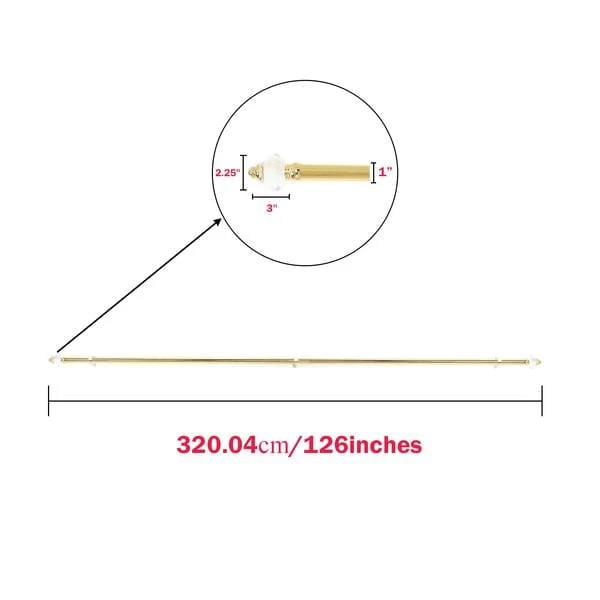 42-126 In Long Gold Adjustable Curtain Rod Set With Crystal Finials - Image 8