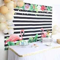 5x7 Ft Vinyl Photography Background Stripes With Flamingo Printed Party Backdrop