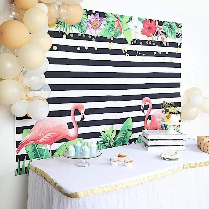 5x7 Ft Vinyl Photography Background Stripes With Flamingo Printed Party Backdrop