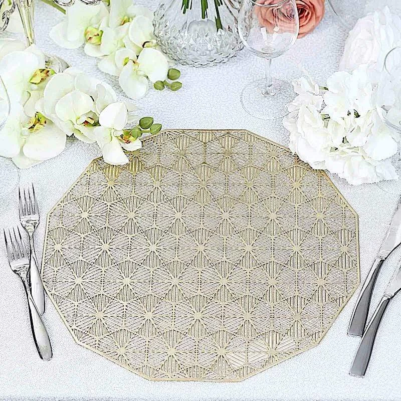 6 Gold 15 In Wide Geometrical Vinyl Woven Placemats