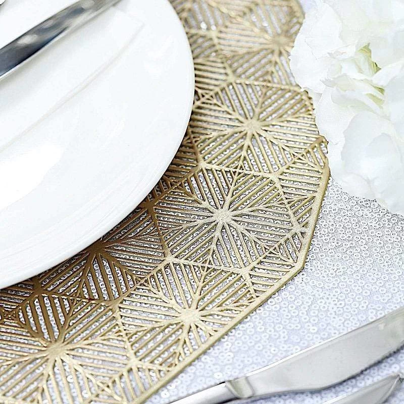 6 Gold 15 In Wide Geometrical Vinyl Woven Placemats - Image 5