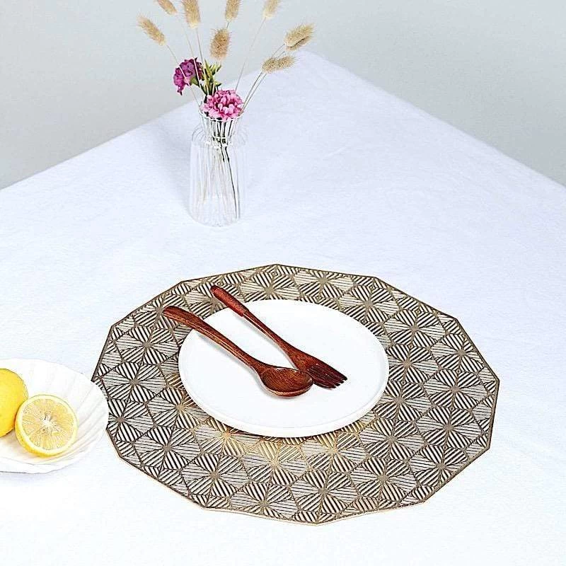 6 Gold 15 In Wide Geometrical Vinyl Woven Placemats - Image 4