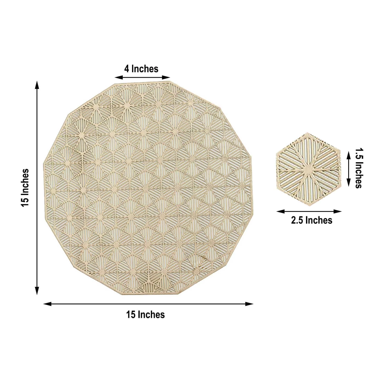 6 Gold 15 In Wide Geometrical Vinyl Woven Placemats - Image 6