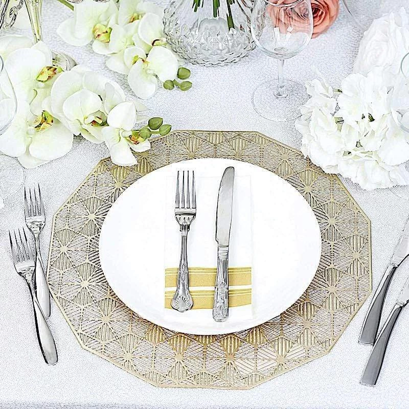 6 Gold 15 In Wide Geometrical Vinyl Woven Placemats - Image 3
