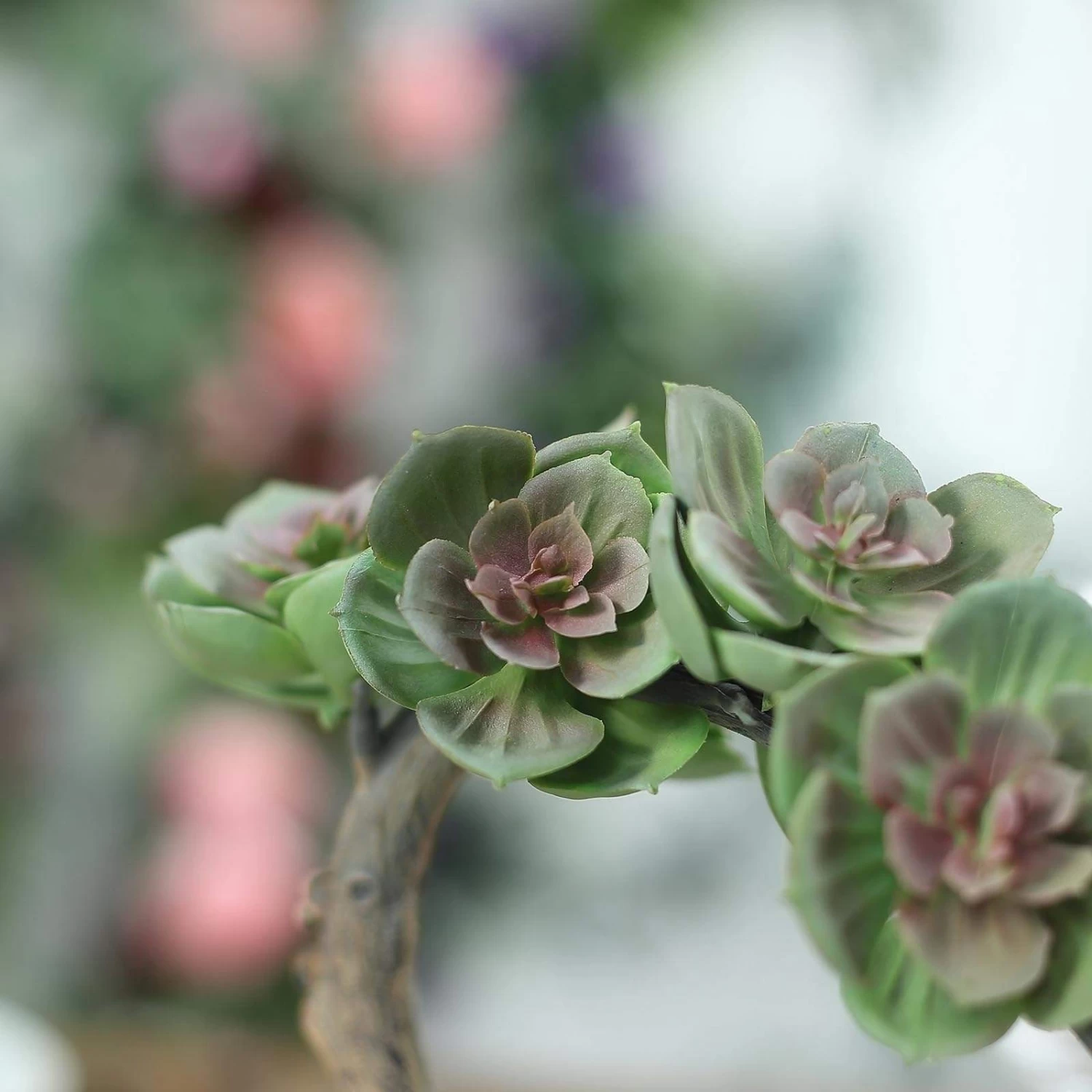 8 In Tall Concrete Planter Pot With Green Artificial Mini Succulents Tree - Image 5