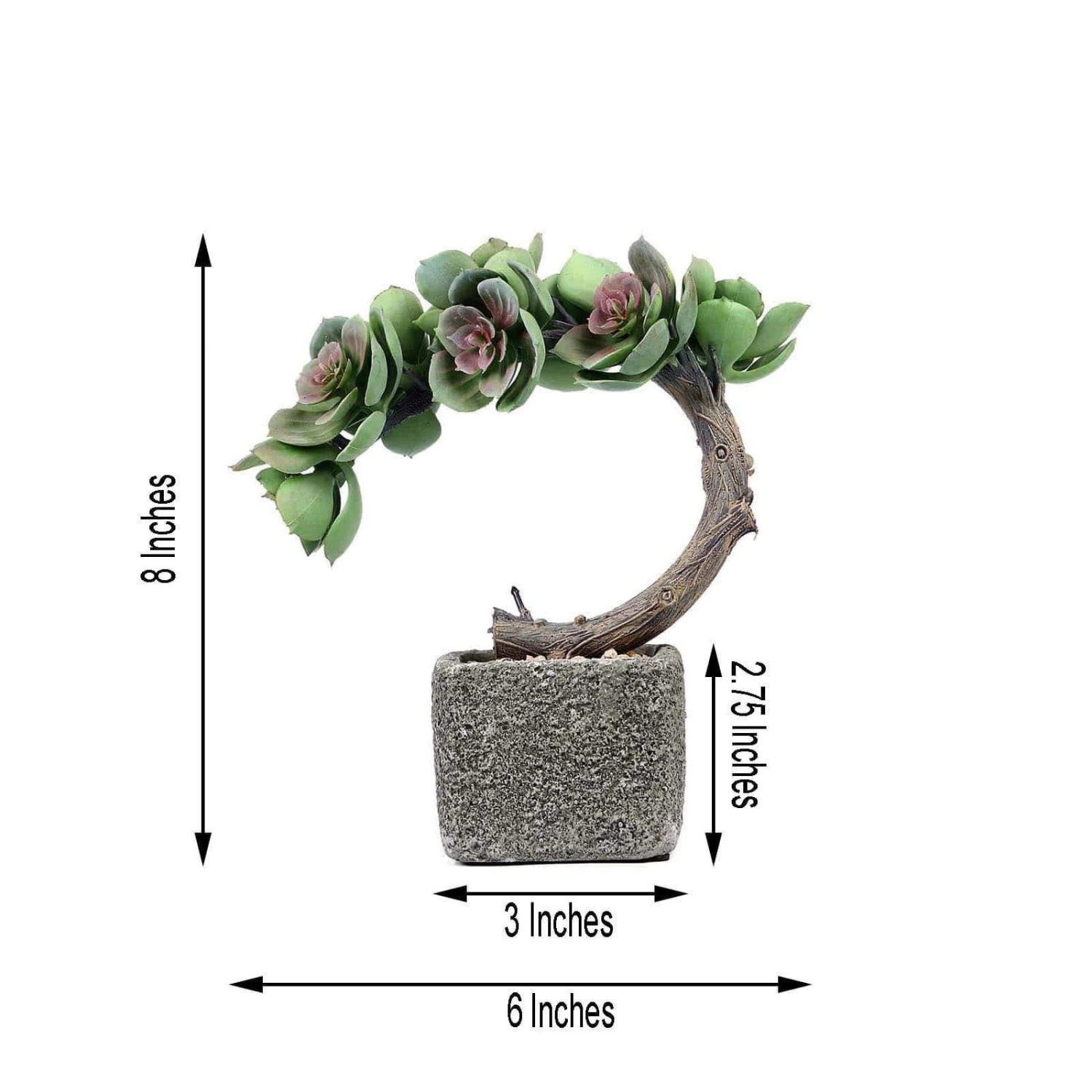 8 In Tall Concrete Planter Pot With Green Artificial Mini Succulents Tree - Image 6