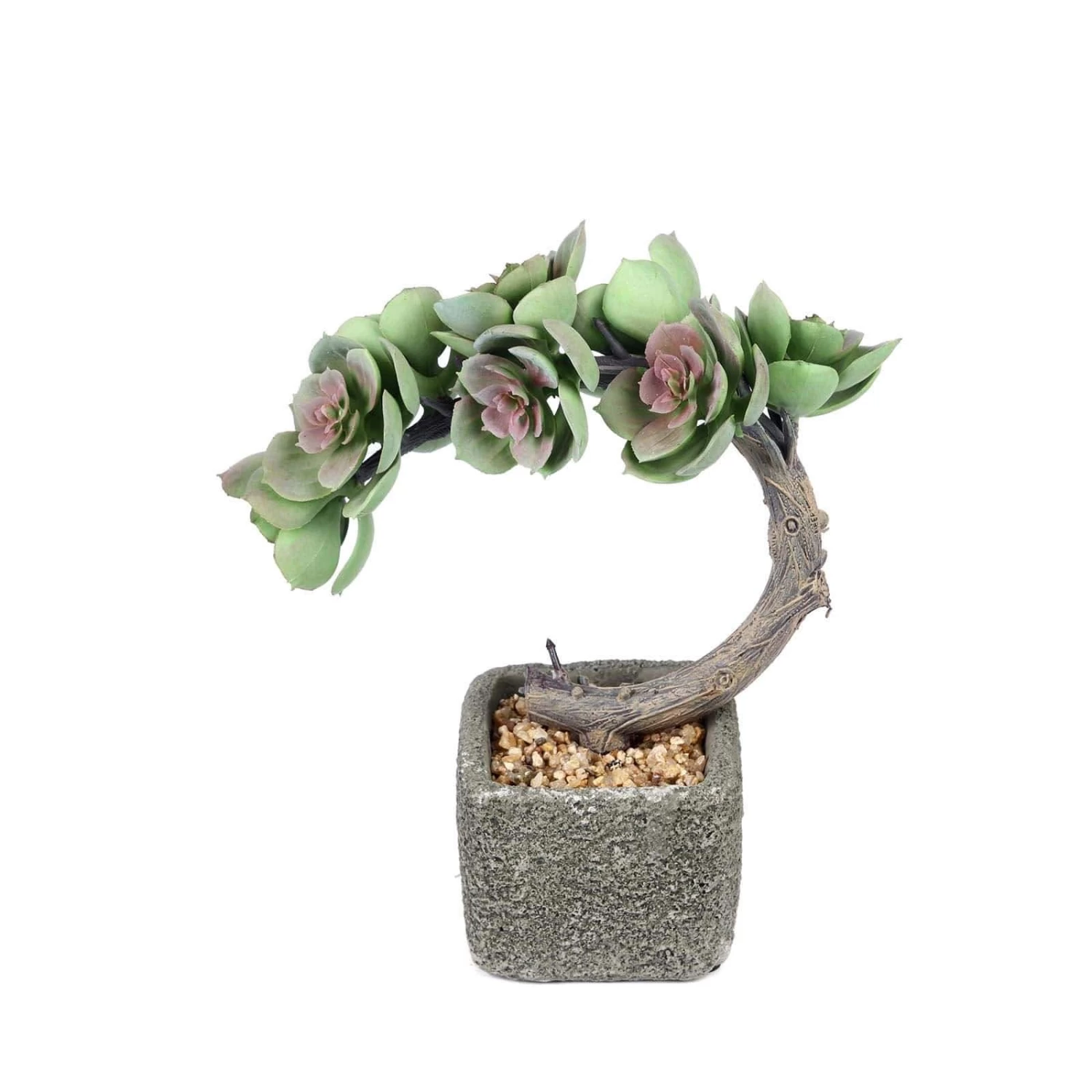 8 In Tall Concrete Planter Pot With Green Artificial Mini Succulents Tree - Image 7