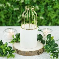 8 In Tall Gold Iron With White Ceramic Pot Contemporary Vase