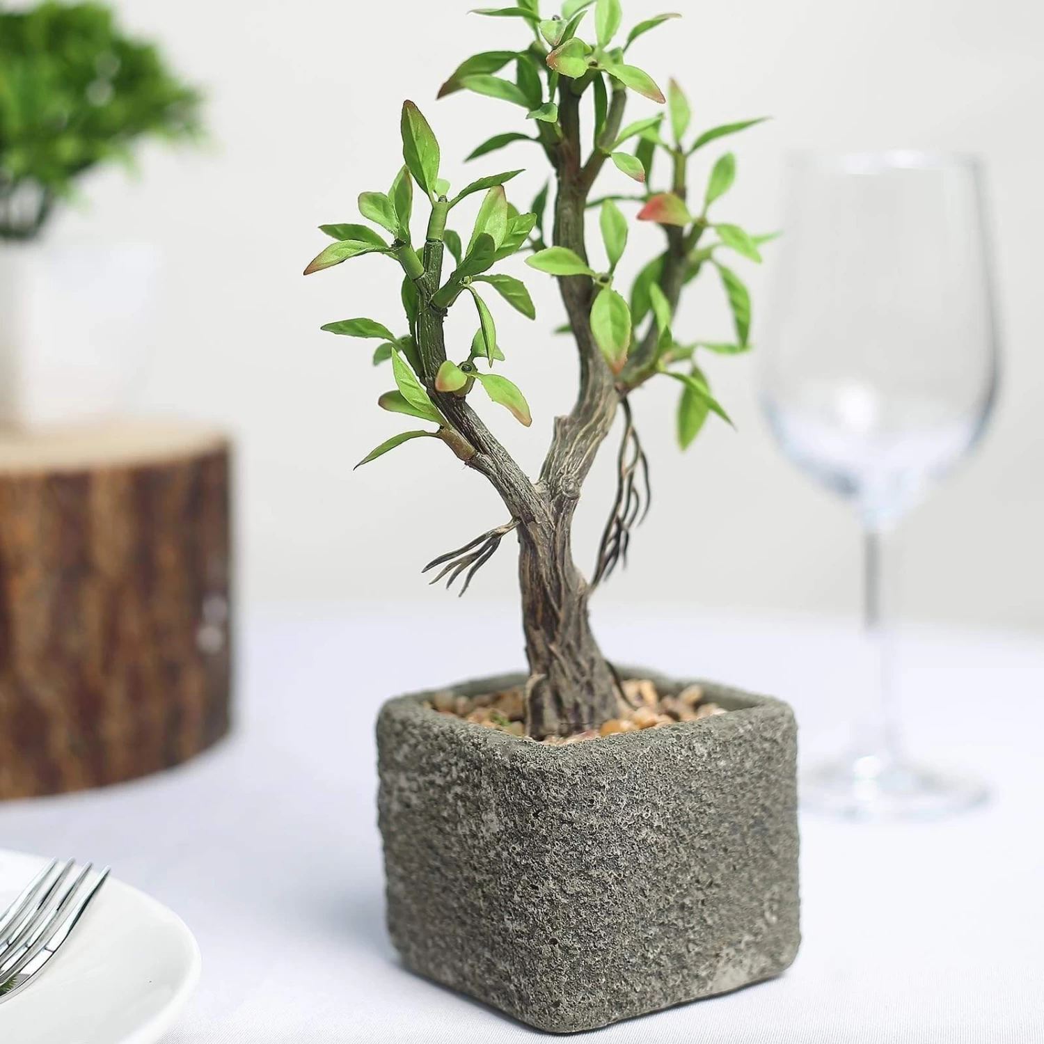 9 In Tall Concrete Planter Pot With Green Artificial Mini Willow Tree