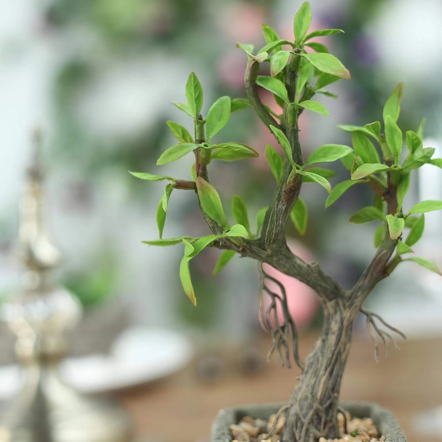 9 In Tall Concrete Planter Pot With Green Artificial Mini Willow Tree - Image 3