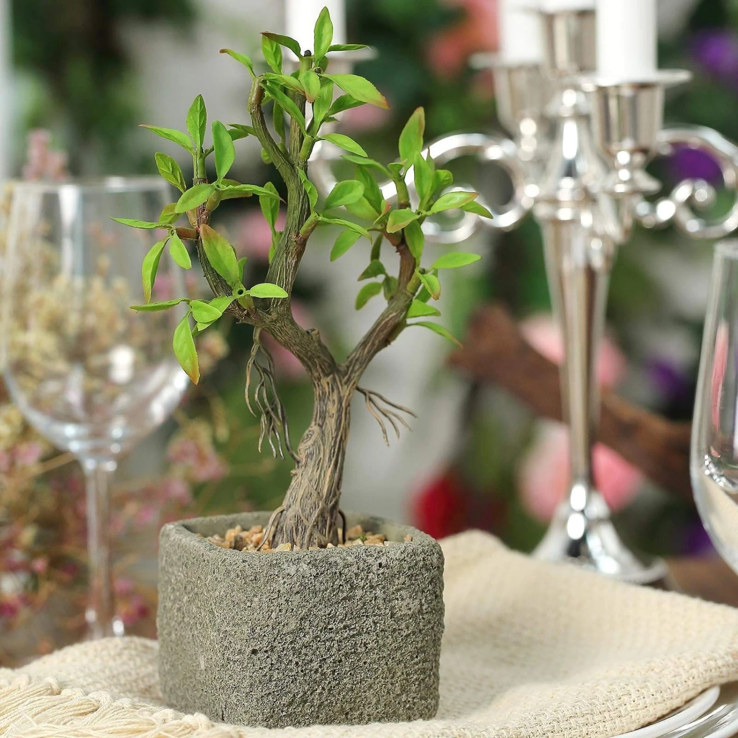 9 In Tall Concrete Planter Pot With Green Artificial Mini Willow Tree - Image 2