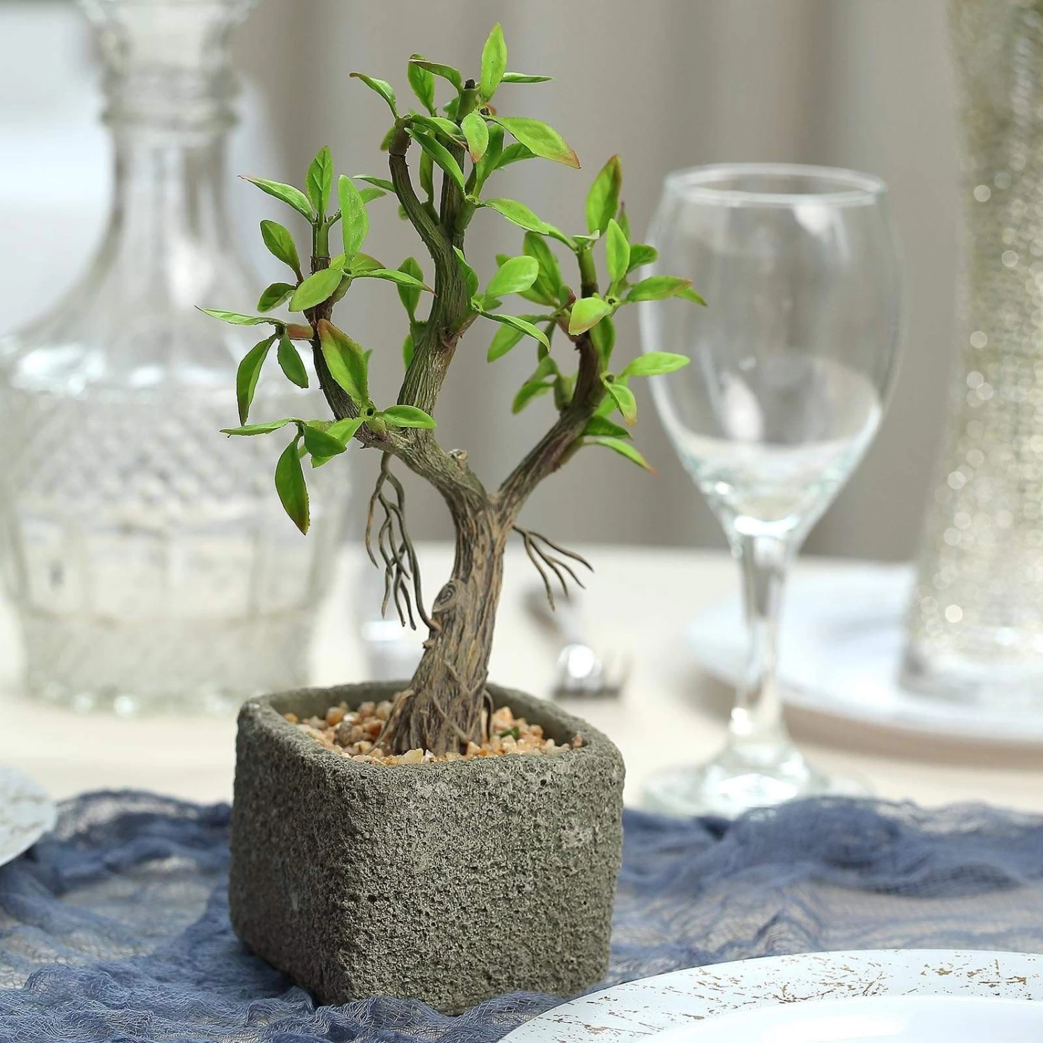 9 In Tall Concrete Planter Pot With Green Artificial Mini Willow Tree - Image 5