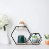 Black And Natural 2 Tier Hexagon Metal With Wood Geometric Floating Shelf