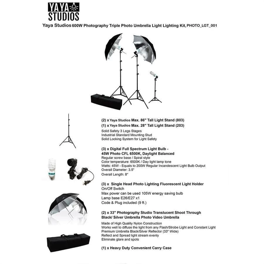 Black And Silver Photography Video Studio Umbrella Continuous Lighting Kit - Image 4