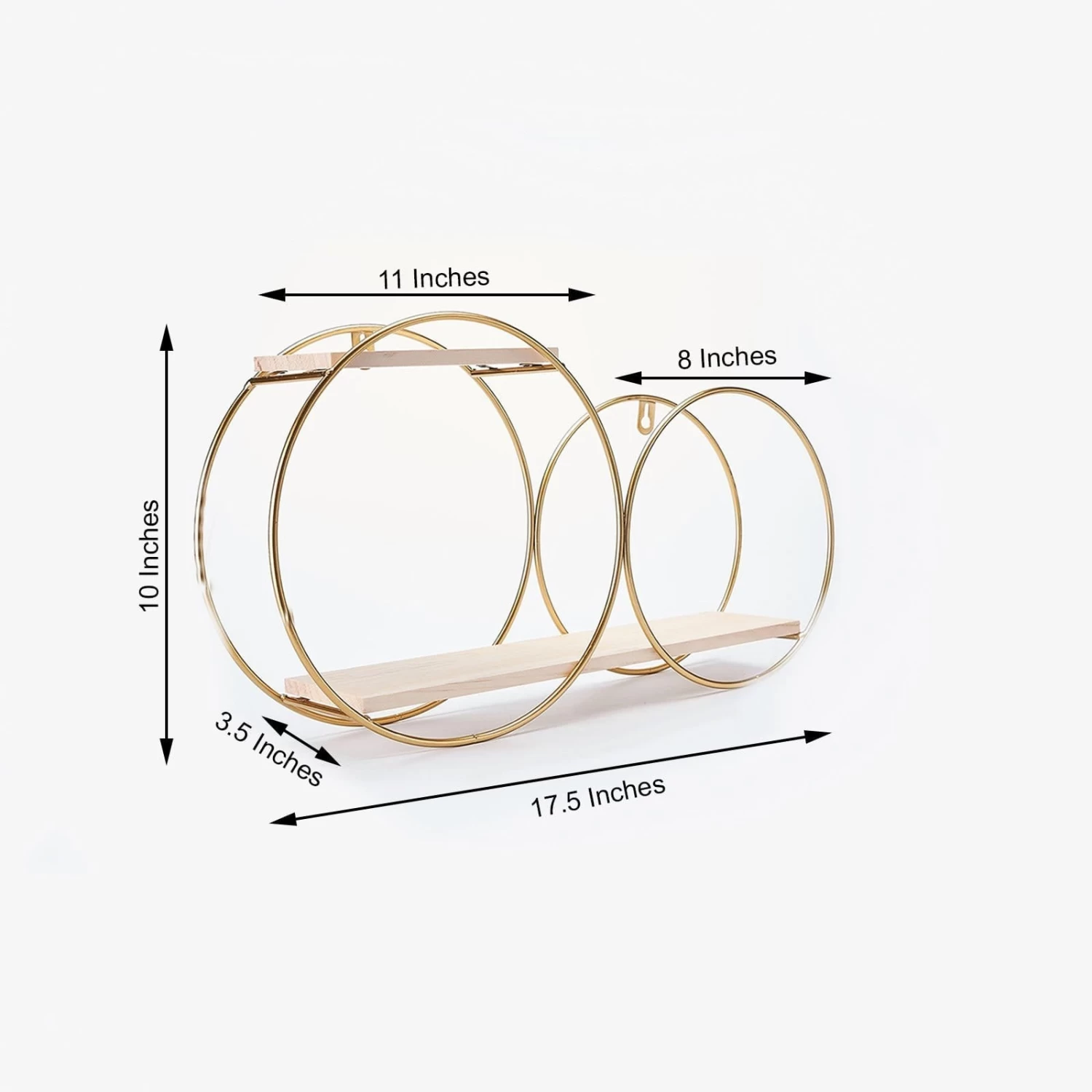 Gold And Natural 2 Tier Round Metal With Wood Geometric Floating Shelf - Image 3