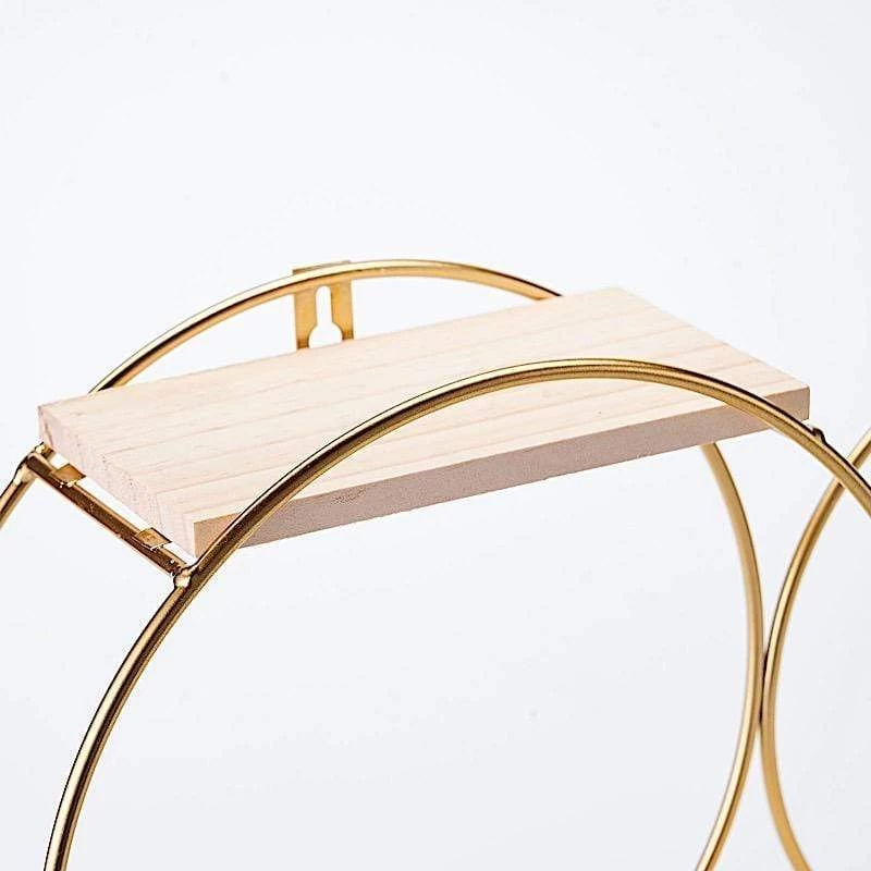 Gold And Natural 2 Tier Round Metal With Wood Geometric Floating Shelf - Image 6