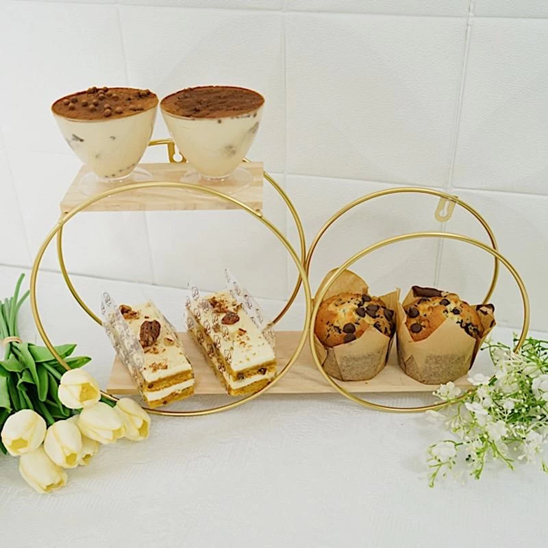 Gold And Natural 2 Tier Round Metal With Wood Geometric Floating Shelf - Image 11
