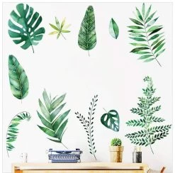 Green Assorted Tropical Leaves Removable PVC Wall Stickers