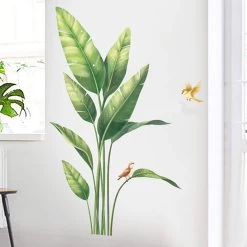 Green Tropical Plants With Birds Removable PVC Wall Stickers