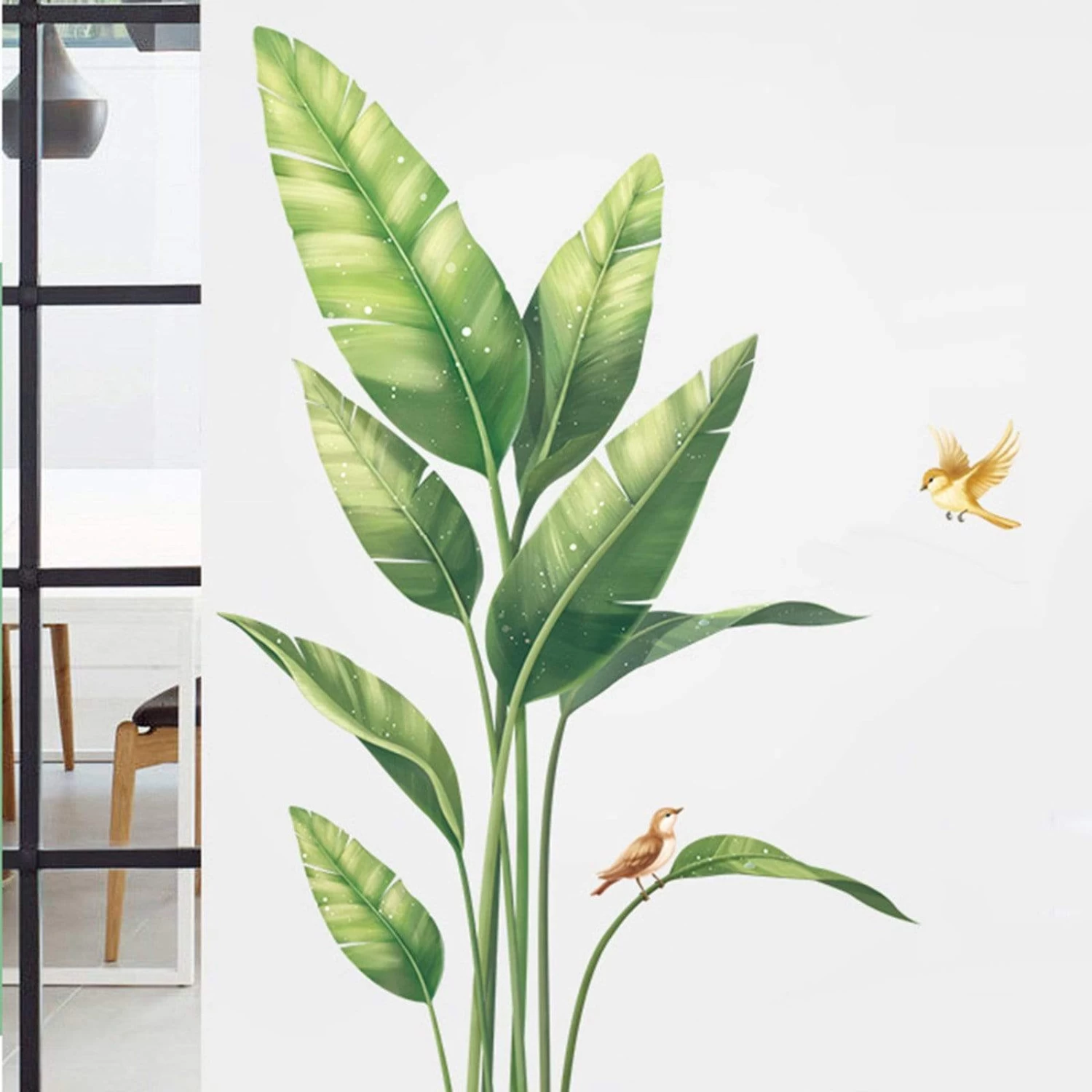 Green Tropical Plants With Birds Removable PVC Wall Stickers - Image 2