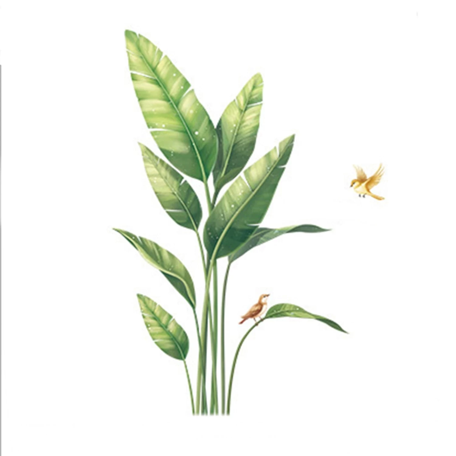 Green Tropical Plants With Birds Removable PVC Wall Stickers - Image 4