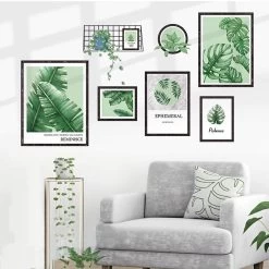 Green Flat Frame With Tropical Leaves Removable PVC Wall Stickers