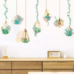 Green Hanging Terrarium Plants Removable PVC Wall Stickers