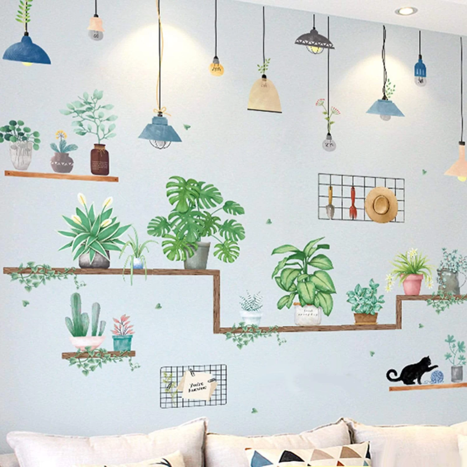 Green Potted Plants On Shelves Removable PVC Wall Stickers - Image 3