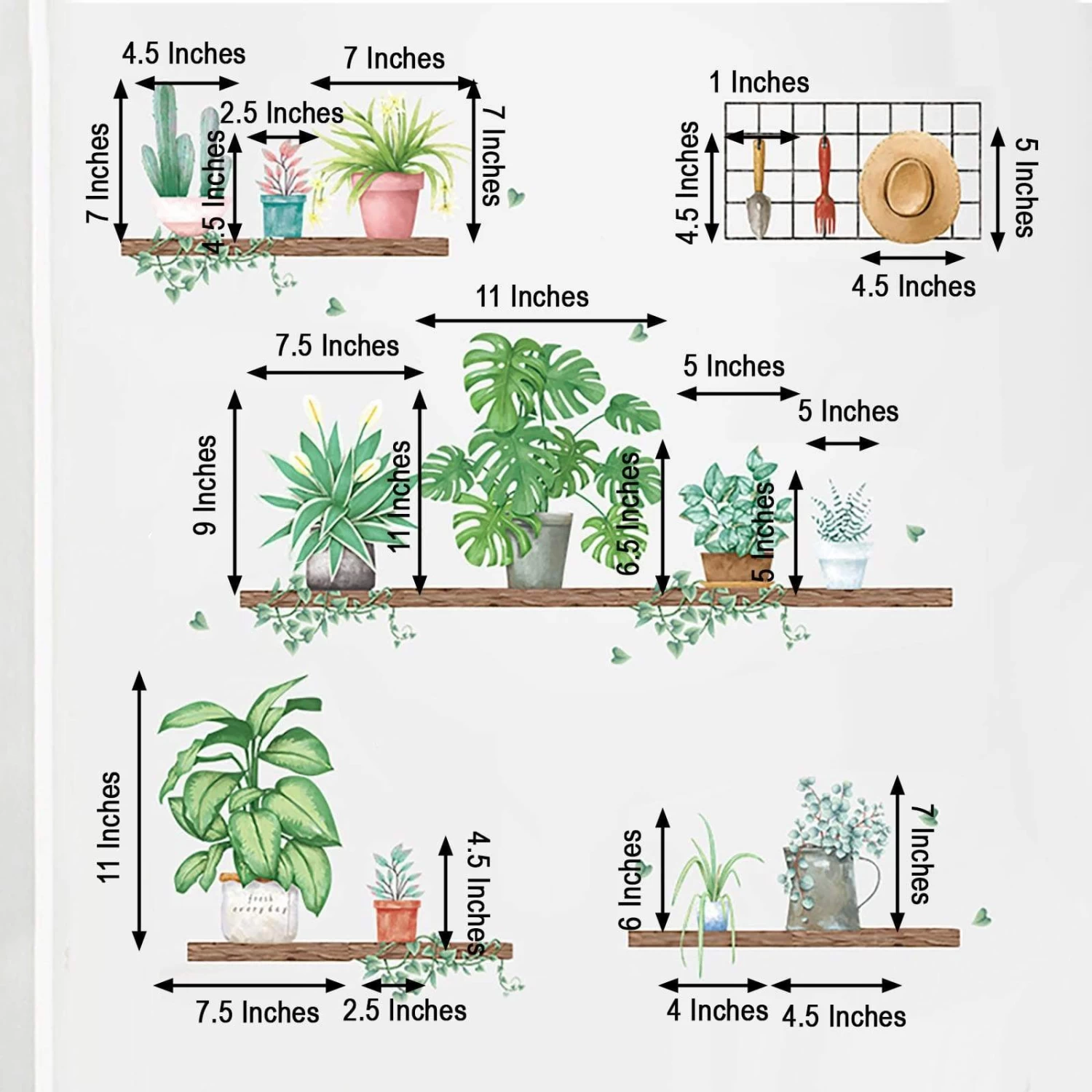 Green Potted Plants On Shelves Removable PVC Wall Stickers - Image 2
