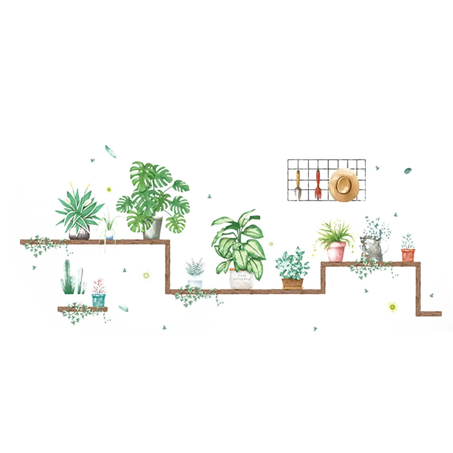 Green Potted Plants On Shelves Removable PVC Wall Stickers - Image 5