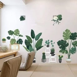 Green Potted Plants Removable PVC Wall Stickers